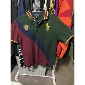 Size Youth XL(men’s S-M)- Polo Ralph Lauren Colorblock Big Gold Pony Polo Shirt